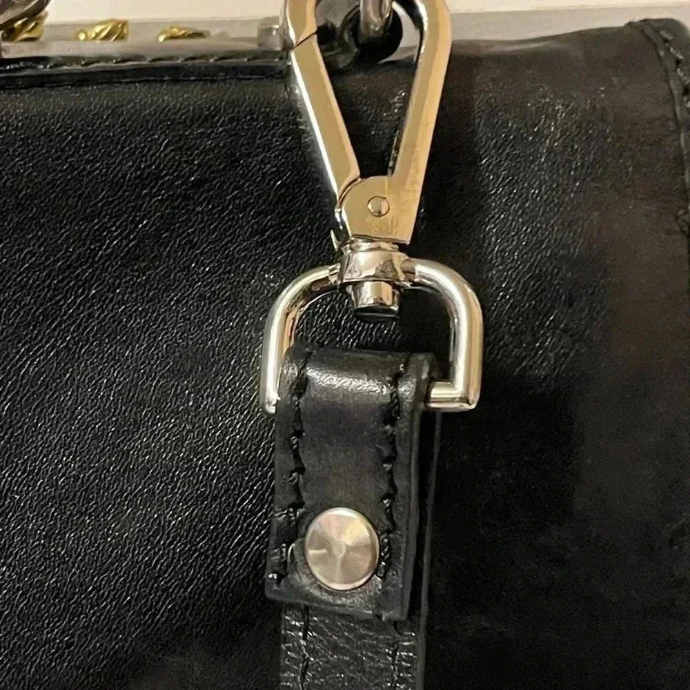 Vintage Hebella black Italian Leather gold Clasp Front Across Body laptop bag